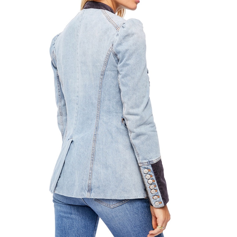 Free People Blue Denim Jacket with Dark Trim - Picture 4 of 10